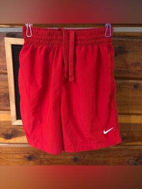 Nike Red Boys' Athletic Shorts with White Swoosh